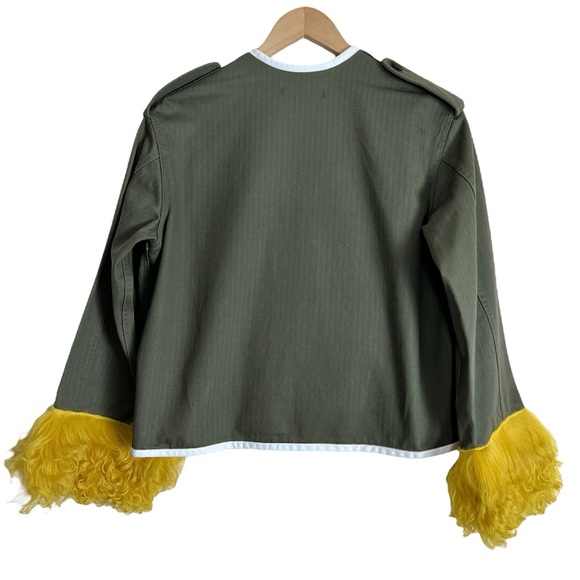 Harvey Faircloth Military Jacket with Leather Trim & Lamb Shearling Cuffs Small - Picture 3 of 17